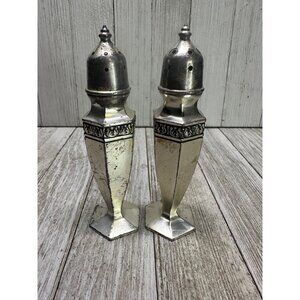 Vintage Asco #118 Salt and Pepper Shakers Set Silver Plated Art Nouveau 5'' Tall